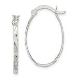 Sterling Silver Rhod-plated Polished/Textured 2mm Oval Hoop Earrings