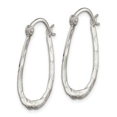 Sterling Silver Polished & Hammered Oval Hoop Earrings