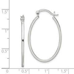 Sterling Silver Polished 1.5mm Square Tube Oval Hoop Earrings