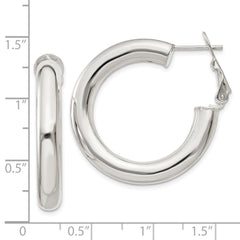 Sterling Silver 5x30mm Omega Back Hoop Earrings