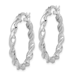 Sterling Silver Rhodium Plated Twisted 3.5x30mm Hoop Earrings