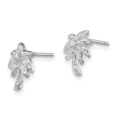 Sterling Silver Rhodium-plated CZ Palm Tree Post Earrings