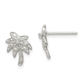 Sterling Silver Rhodium-plated CZ Palm Tree Post Earrings