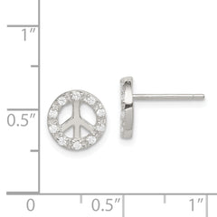 Sterling Silver Rhodium-plated Small CZ Peace Symbol Post Earrings