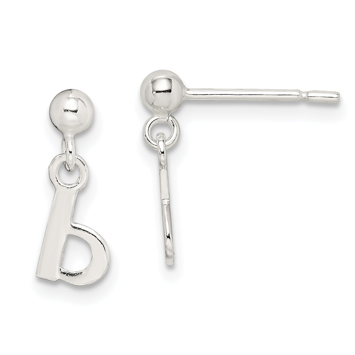 Sterling Silver Polished B Dangle Post Earrings