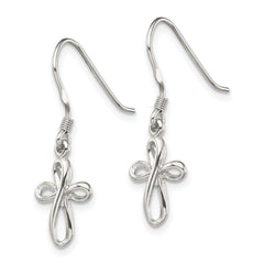 Sterling Silver Rhodium-plated Polished Cross Dangle Earrings