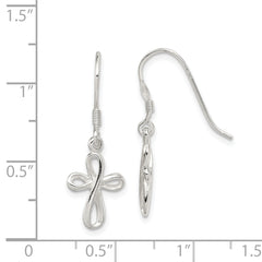 Sterling Silver Rhodium-plated Polished Cross Dangle Earrings