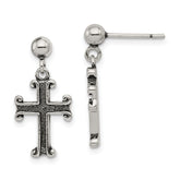Sterling Silver Polished & Antiqued Cross Post Dangle Earrings