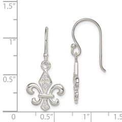 Sterling Silver Polished CZ Fleur de Lis Dangle Earrings