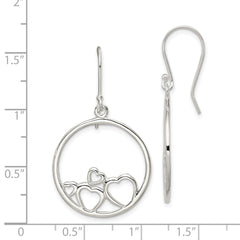 Sterling Silver Rhodium-plated Polished Open Hearts Circle Dangle Earrings