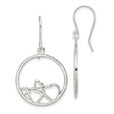 Sterling Silver Rhodium-plated Polished Open Hearts Circle Dangle Earrings