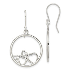 Sterling Silver Rhodium-plated Polished Open Hearts Circle Dangle Earrings