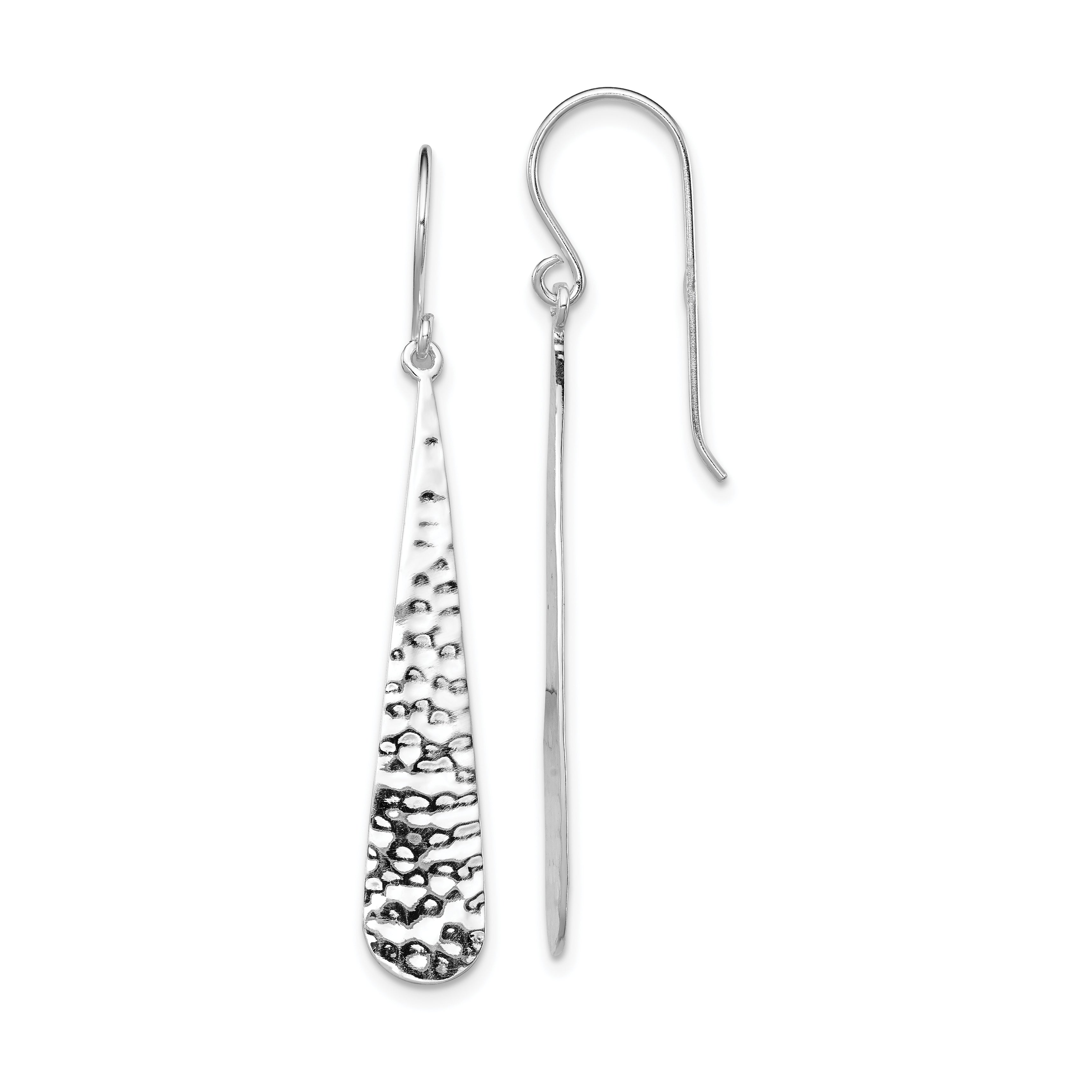 Sterling Silver Rhodium-plated Hammered Teardrop Dangle Earrings