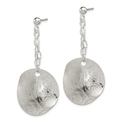 Sterling Silver Polished & Textured Fancy Circle Post Dangle Earrings