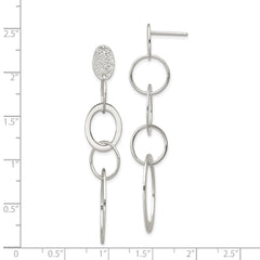 Sterling Silver Polished & Textured Circle & Oval Links Post Dangle Earring