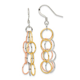 Sterling Silver w/ Tri-color Vermeil Polished Circle Link Dangle Earrings