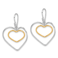 Sterling Silver Gold-Plated Double Heart Wire Dangle Earrings