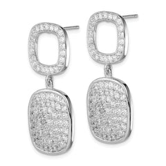 Sterling Silver CZ 2-Squares Post Dangle Earrings