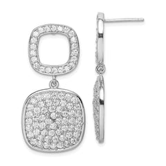 Sterling Silver CZ 2-Squares Post Dangle Earrings