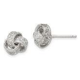 Sterling Silver Rhodium-plated CZ Love Knot Post Earrings