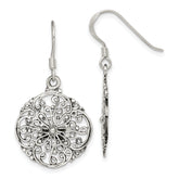 Sterling Silver Polished & Antiqued Filigree Circle Dangle Earrings