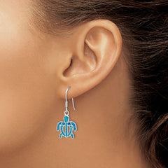 Sterling Silver Rhod-pltd Created Blue Opal Inlay Tortoise Dangle Earrings