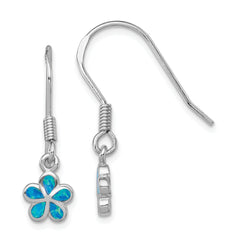 Sterling Silver Rhod-pltd Created Blue Opal Inlay Flower Dangle Earrings