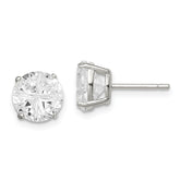 Sterling Silver 8mm Round Basket Set Cross-cut CZ Stud Earrings