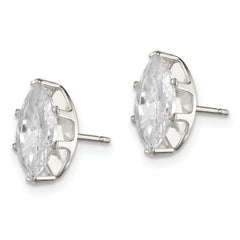 Sterling Silver Polished 10x5mm Marquise Snap Set CZ Stud Earrings