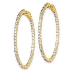Sterling Shimmer Sterling Silver Gold-tone Flash Gold-plated 100 Stone 2mm CZ In and Out Round Hinged Hoop Earrings