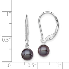 Sterling Silver Rhodium-plated Polished 6-7mm Black Freshwater Cultured Pearl Leverback Dangle Earrings