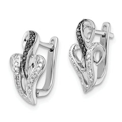 White Night Sterling Silver Rhodium-plated Black and White Diamond Hinged Back Post Earrings