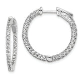 Sterling Shimmer Sterling Silver Rhodium-plated 56 Stone 1.7mm CZ In and Out Round Hinged Hoop Earrings