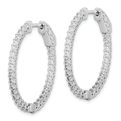 Sterling Shimmer Sterling Silver Rhodium-plated 60 Stone 1.7mm CZ In and Out Oval Hinged Hoop Earrings