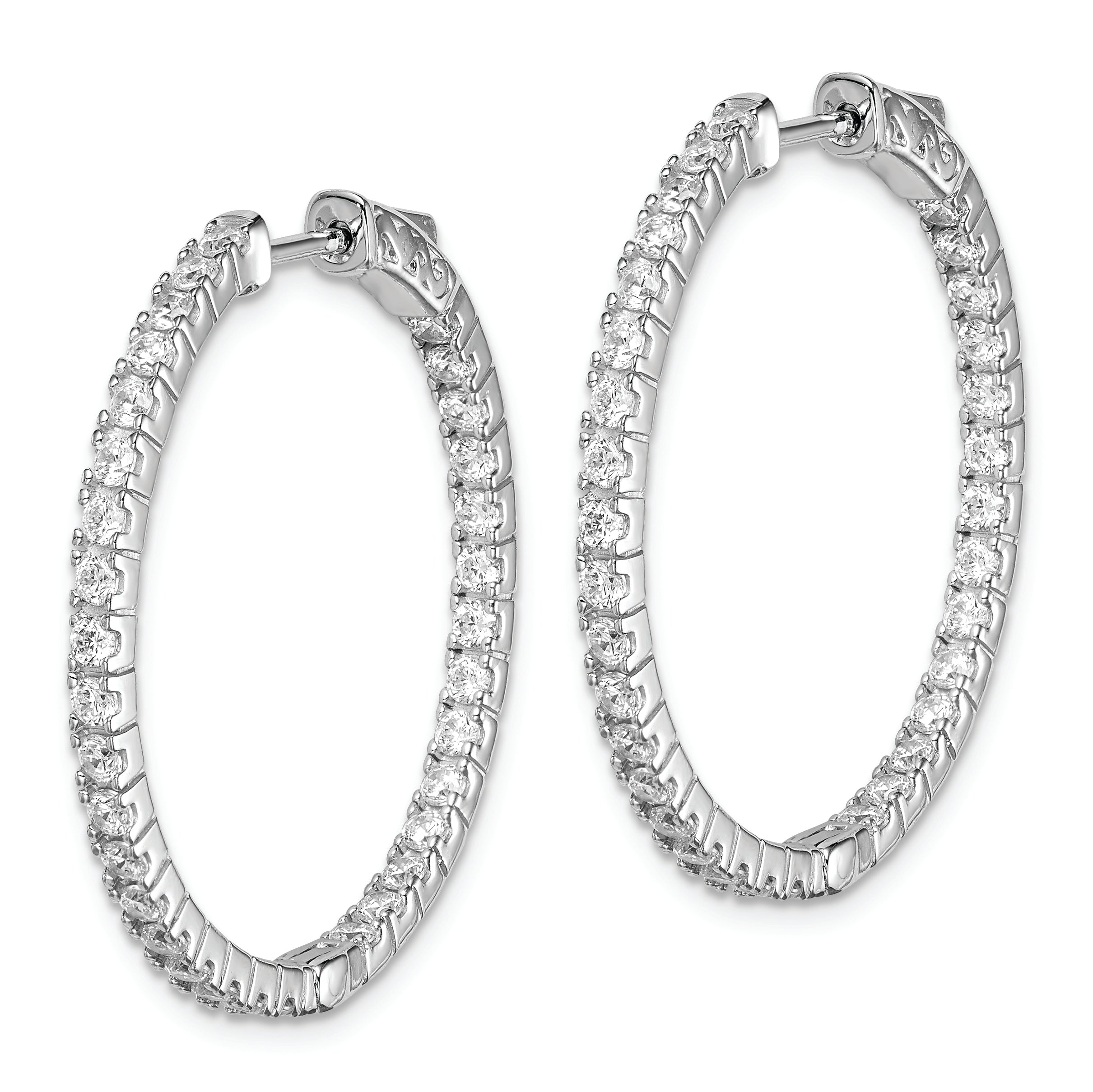 Sterling Shimmer Sterling Silver Rhodium-plated 66 Stone 1.9mm CZ In and Out Round Hinged Hoop Earrings