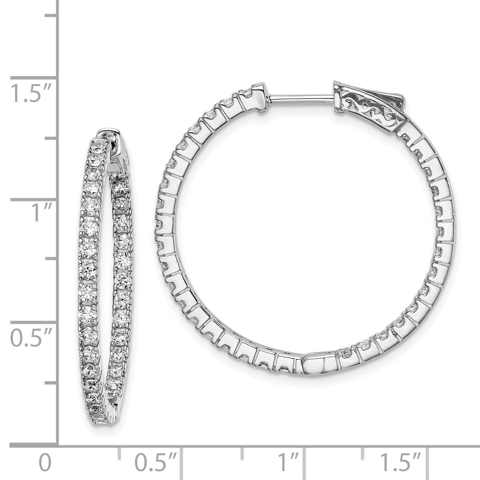 Sterling Shimmer Sterling Silver Rhodium-plated 66 Stone 1.9mm CZ In and Out Round Hinged Hoop Earrings