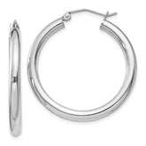 Sterling Silver Rhodium-plated 3mm Round Hoop Earrings