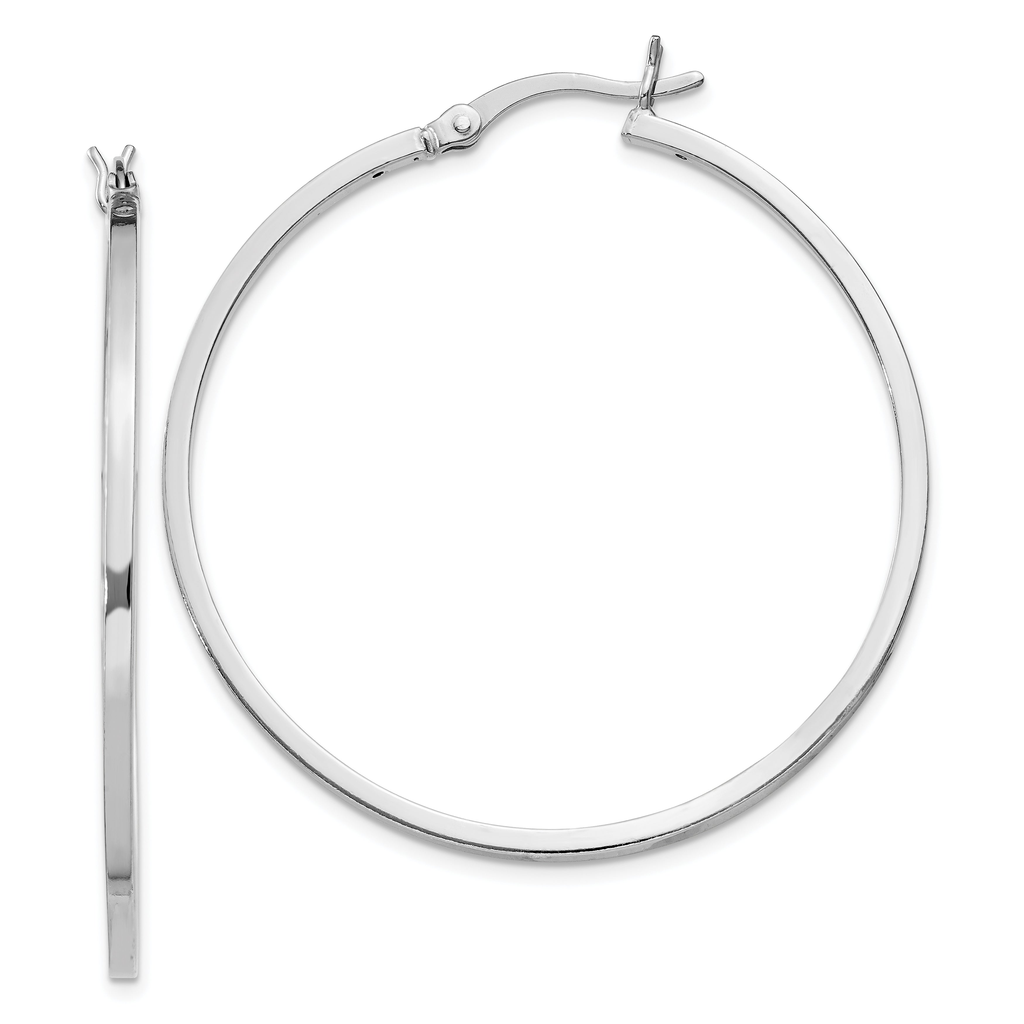 Sterling Silver Rhodium-plated 1.5x40mm Hoop Earrings
