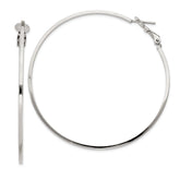 Sterling Silver RH-plated 1.5x60mm Omega Back Round Hoop Earrings