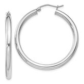 Sterling Silver Rhodium-plated 3mm Round Hoop Earrings