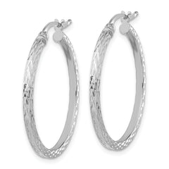 Sterling Silver Rhodium-plated Diamond-cut 2x30mm Square Tube Hoop Earrings