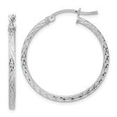Sterling Silver Rhodium-plated Diamond-cut 2x30mm Square Tube Hoop Earrings