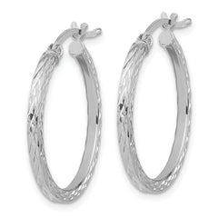 Sterling Silver Rhodium-plated Diamond-cut 2x25mm Square Tube Hoop Earrings
