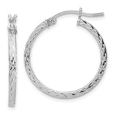 Sterling Silver Rhodium-plated Diamond-cut 2x25mm Square Tube Hoop Earrings
