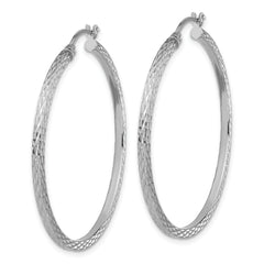 Sterling Silver Rhodium-plated Diamond-cut 2x40mm Square Tube Hoop Earrings