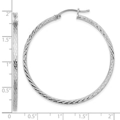 Sterling Silver Rhodium-plated Diamond-cut 2x45mm Square Tube Hoop Earrings