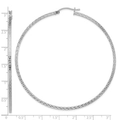 Sterling Silver Rhodium-plated Diamond-cut 2x70mm Square Tube Hoop Earrings