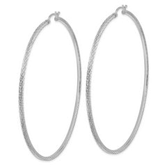 Sterling Silver Rhodium-plated Diamond-cut 2x80mm Square Tube Hoop Earrings