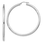 Sterling Silver Rhodium-plated 3mm Round Hoop Earrings