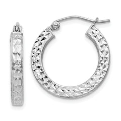 Sterling Silver Rhodium-plated Diamond-cut 3x20mm Square Tube Hoop Earrings